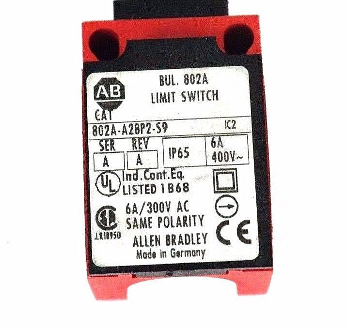 ALLEN BRADLEY 802A-A28P2-S9 LIMIT SWITCH 6A 300VAC 802AA28P2S9