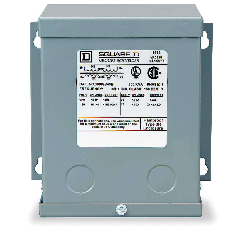 NEW SQUARE D .5 KAV GENERAL PURPOSE TRANSFORMER 120/240 VAC 500SV43B