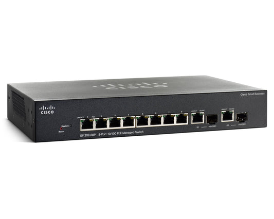 Cisco Systems SF302-08P / 8-Port Fast Ethernet PoE Managed Switch No Power ADPTR SF30208P