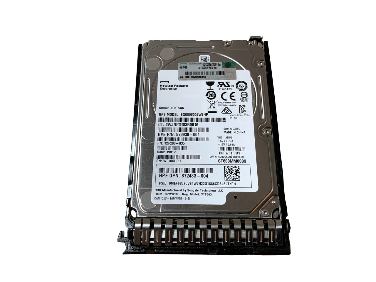 HPE 872477-B21 872736-001 600GB 12G SAS 10K ENT 2.5" SFF SC DS HDD HPE NEW