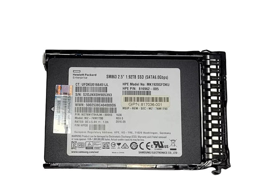 HPE P19951-B21 P21090-001  1.92TB SATA 6G MU 2.5" SFF SC SM883 SSD HPE OPEN